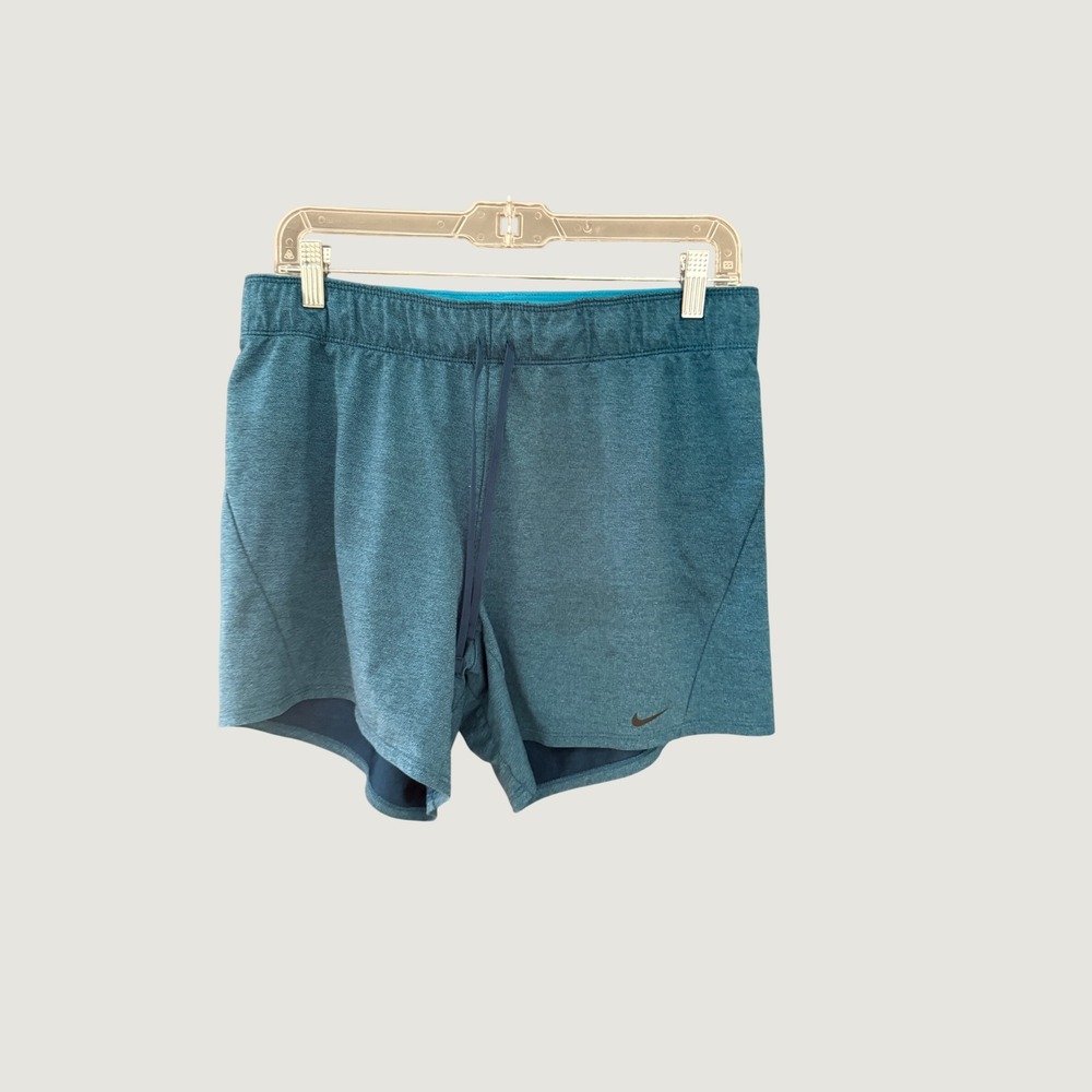 Nike Dri-FIT Womens Teal Heathered Athletic Shorts Medium Drawstring Pockets